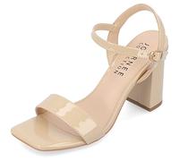 Journee Collection Womens Open Square Toe Band Chunky Block Heel Buckle Ankle Strap Pump Padded Tivona Dress Sandal, Tan, 6.5 UK