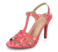 Journee Womens cushioned footbeds Valry Stiletto Heel faux leather open toe ankle strap buckle multi strap, Patent/Coral, 6 UK