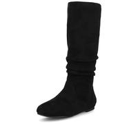 Journee Womens Jayne Round Toe Riding Boots, Black Suede Wide Calf, 6 UK