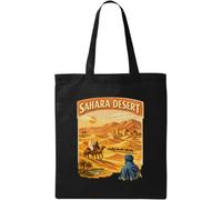 Journey Through Vast Desert Landscape Natural Cotton Tote Bag Black