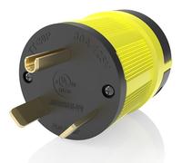Journeyman-Pro NEMA TT-30P Male RV Plug, 30 Amp 125 Volt, Nylon, Yellow | Straight Blade, 30 Amp Replacement, Camper and Trailer Plug Connector, 3750W Nylon, Industrial Grade Grounding, cUL Listed