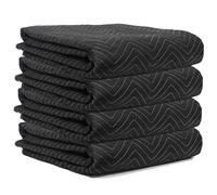 JourneyO Padded Packing & Moving Blankets 4 Pack Deluxe Quality 80 x 72 inch Furniture Shipping Pads for Moving and Storage-Black(4 Deluxe Blankets 45 lbs/Dozen)