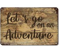 Journeys to Africa Antique Map Metal Plaque Tin Sign Let's Go On an Adventure Metal Art Sign Vintage Map Retro Street Sign for Front Porch Living Room Bedroom Gift 8x12 Inch