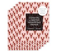 Journo Red Lobster Wrapping Paper Sheets - Ocean Gift Wrap with Pink Lobster Design, 5 Premium Gift Wrap Sheets, Nautical Wrapping Paper for Birthdays & Holidays, 28 x 20 Inches