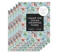 Journo Seashell Wrapping Paper Sheets - Coastal Ocean Gift Wrap with Starfish & Seashell Design, 5 Premium Sheets, Durable Beach Wrapping Paper for Birthdays & Holidays, 28 x 20 Inches