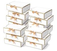 JOUTYFOR 16Pcs White Gift Boxes with Gold Trim & Ribbons, 10.6x7.9x3.1 Inch Elegant Gift Boxes with Lids for Bridesmaid Proposals, Wedding, Birthday, Anniversary, Mother's Day Presents