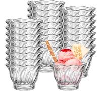 JOUTYFOR 22 Pack Plastic Dessert Cups 6 oz Clear Ice Cream Sundae Tasting Bowls, Mini Round Swirl Tulip Shape Party Buffet Serving Cups for Yogurt Salad Appetizer Chocolate Fruit