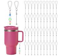 JOUTYFOR 46 Pcs Beaded Cup Charms for Tumblers Compatible with Stanley Charm Accessories with Handle Cup, Silver Beadable Keychains Bulk Bar Chain DIY Blank Beaded Bottle Accessories