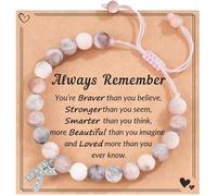 JOUWUI Natural Stone Healing Bracelets with Initial A-Z,adjustable pink bead bracelets,Unique Gifts for Women Teen Girls friend ladies daughter,With Encourage Quote Card (Initial K)