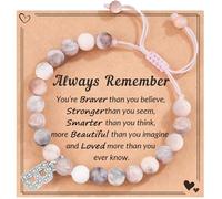 JOUWUI Natural Stone Healing Bracelets with Initial A-Z,adjustable pink bead bracelets,Unique Gifts for Women Teen Girls friend ladies daughter,With Encourage Quote Card (Initial B)