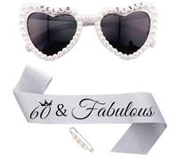JOUWUI Sweet 13th Birthday Sunglasses, 13th Birthday Decorations for Her, White Pearl Rhinestone Heart Glasses, Birthday Glitter Silver Sash For Thirteen Girl, Birthday Gifts