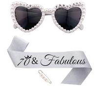 JOUWUI Sweet 13th Birthday Sunglasses, 13th Birthday Decorations for Her, White Pearl Rhinestone Heart Glasses, Birthday Glitter Silver Sash For Thirteen Girl, Birthday Gifts