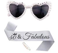 JOUWUI Sweet 13th Birthday Sunglasses, 13th Birthday Decorations for Her, White Pearl Rhinestone Heart Glasses, Birthday Glitter Silver Sash For Thirteen Girl, Birthday Gifts
