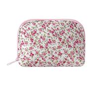 JOVAKIT Quilted Conch Shaped Makeup Bag Cosmetic Bag for Women, Floral Coquette Cotton Travel Makeup Case Toiletry Zipper Make Up Pouch, Travel Storage Organizer Stuff, Red Flower