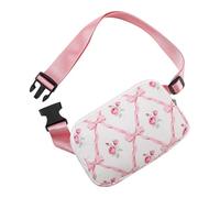 JOVAKIT Quilted Cotton Fanny Pack for Women Girls, Fashion Waist Packs with Adjustable Strap, Floral Coquette Running Waist Packs, Zipper Fanny Pack Crossbody Bags Travel Storage Bag, Pink Bow, M