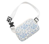 JOVAKIT Quilted Cotton Fanny Pack for Women Girls, Fashion Waist Packs with Adjustable Strap, Floral Coquette Running Waist Packs, Zipper Fanny Pack Crossbody Bags Travel Storage Bag, Blue, M