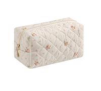 JOVAKIT Square Makeup Bag Cute Cosmetic Bag for Women, Floral Coquette Aesthetic Toiletry Bag, Zipper Make Up Pouch, Travel Make Up Organizer Bag, White Small Flower
