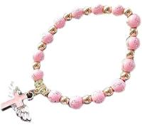 JOVALT Angel Wing Cross Bracelet, White Beads Bracelet Bangle Angel Wing Cross Bracelet, Healing Bracelets for Women Spiritual, Cross Prayer Bracelet (Pink)