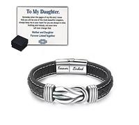 JOVALT Mother and Daughter Forever Linked Together Braided Leather Bracelet, Women's Stainless Braided Leather Bracelet Bangle Wristband, Women Inspirational Wristband, Daughter Gift from Mom