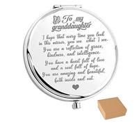 JOVALT My Granddaughter - Reflection Engraved Hand-Held Folding Mirror, Granddaughter Gifts from Grandma and Grandpa for Birthday Graduation (Silver)