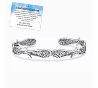 JOVALT To My Husband in Heaven Vintage Angel Wings Bracelet, 925 Sterling Silver Layering Memorial Bracelet for Women, Adjustable Sympathy Remembrance Bangle, Memorial Gifts for Loss of Husband