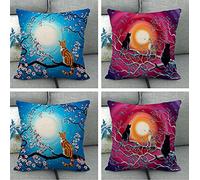 JOVEGSRVA Tree Cat Cushion Covers Set Of 4 Waterproof Pillow Covers, Patio Garden Bench Living Room Sofa Decor 18X18 Inch