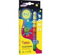 Jovi - GLOW IN THE DARK PLASTILINE - Case with 10 bars of 15 g, Assorted Colours 8 Basic + 2 FOSFORESCENTS, Gluten Free (90/10G)