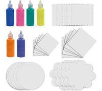 Jovial & Joyful Spin and Spiral Art Refill Pack - Set of 25 Cardboard Pieces in 5 Unique Shapes, 5 Pieces Each - 6 Bottles of Colored Paint - Purple, Blue, Green, Pink, Orange, Yellow