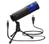 Jovial Pyle USB PC Recording Condenser Microphone, Portable Pro Audio Condenser Desk Mic, Blue LED, Adjustable Gain, Headphone Jack, Mute Control, Tripod Stand, for Podcast Streaming Gaming