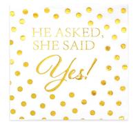 Jovialix He Asked, She Said Yes Paper Napkins-80 Pack Gold Foil Engagement Cocktail Napkins with Polka Dots, Disposable-Engagement Party, Bridal Shower, Engaged Table Decorations-6.5 x 6.5 In