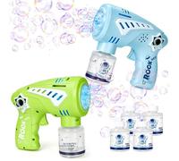 Jovicos 2 Pack Bubble Guns, Bubble Machine for Kids with 4 Bubbles Solution, Bubble Blaster Toy with LED Lights and Music, Bubble Blower for Kids, Outdoor Summer Garden Toy Party Favors Birthday Gift