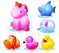 Jovicos Baby Light Up Bath Toys, 6 PCS No Hole No Mould Colorful Animals Kids Sensory Toys for Babies