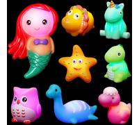 Jovicos Baby Light Up Bath Toys, 8 PCS LED Colorful Flashes Dinosaur Animals Kids Sensory Toys for Babies