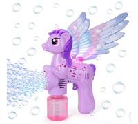 Jovicos Bubble Guns for Kids, Light Up Unicorn Bubble Machine with Wings