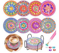 Jovicos Craft Kits for Girl 6 7 8 9 10 Years Olds, 8 PCS Diamond Painting Coaster with Holder, 5D Mandala Diamond Painting Art Craft for Kids Adult, Girls Toys Gifts for Kids