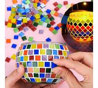 Jovicos Glass Mosaic Tiles Candle Holder Kit, Creativity DIY Mosaic Glass Kits for Kids & Adults, Square Mosaic Stones Glass Tealight Candle Holder for Home Lighting Decor, Handmade Artwork Kids Gifts