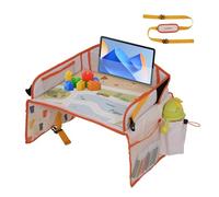 Jovikids Children's Travel Table, Foldable Lap Tray, Children's Car with Drawing Board, Multiple Compartments, Easy to Clean (Beige)