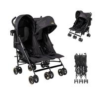 Jovikids Twin Lightweight Baby Stroller, Folding Double Pushichair with Large Sun Canopy, Rain Cover, Cup Holder, Capacity up to 30 kg, Adjustable Backrest, Lockable Wheels (Black, Twin)