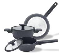 Jovire 3pc Black Ceramic Pots and Pans Set,Single-Person Saucepan Set,Nonstick Induction Cookware Set,PFAS PFOA & PTFE Free, RV Ceramic Cookware Set,Oven Safe