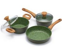 Jovire 5pc Non-Stick Cookware Set 24cm Pan Saucepan Stockpot w/Lids Green | Suitable for induction & gas hobs | Dishwasher safe | PFOA-free & PTFE-free | Stylish & durable | Ergonomic handle