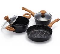 Jovire 5pc Non-Stick Cookware Set 28cm Pan Saucepan Stockpot w/Lids Black | Suitable for induction & gas hobs | Dishwasher safe | PFOA-free & PTFE-free | Stylish & durable | Ergonomic handle