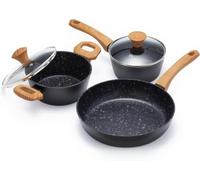 Jovire 5pc Non-Stick Cookware Set 28cm Pan Saucepan Stockpot w/Lids Black | Suitable for induction & gas hobs | Dishwasher safe | PFOA-free & PTFE-free | Stylish & durable | Ergonomic handle