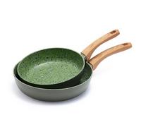 Jovire Lightweight Nonstick Fry Pan with Wood Handle - Ceramic Aluminum Skillet for All Stovetops, PTFE PFOA Free, (24cm+28cm)