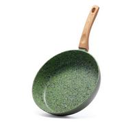Jovire Nonstick Skillet with Wooden Handle - Induction Ready Ceramic Coated Aluminum Frying Pan, PFOA Free, All Stovetop Compatible, Oven Safe (Green, 28cm)