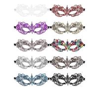 JOVITEC 10 pcs Multicolored Masquerade Masks for Women Lace Venetian Masks Halloween Carnival Mari Grass Costume Party(Retro)