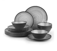Joviton Home 24-Piece Swirl Grey Melamine Plastic Dinnerware Sets for 8, Plates and Bowls Sets (Cool Grey)