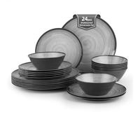 Joviton Home 24-Piece Swirl Grey Melamine Plastic Dinnerware Sets for 8, Plates and Bowls Sets (Cool Grey)