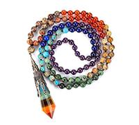 Jovivi 108 Mala Beads Bracelet Real Stones 7 Chakra Healing Crystals Necklace with 12 Facted Prism Pointed Pendant Reiki Energy Balancing Prayer Mala Beads for Meditation, Beads: 6mm, Pendant: 74mm x