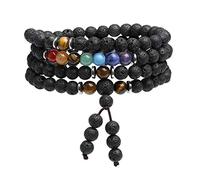 JOVIVI 108 Mala Prayer Beads Meditation Bracelet 7 Chakra Crystal Healing Lava Rock Stone Essential Oil Aromatherapy Diffuser Necklace Men Women Reiki Jewellery