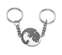 JOVIVI 2pc Couples Keyrings Stainless Steel Ying Yang Cat tai chi Puzzle Piece Friendship BBF Best Friend Key Chain Ring for Couple His and Hers Valentines Gifts